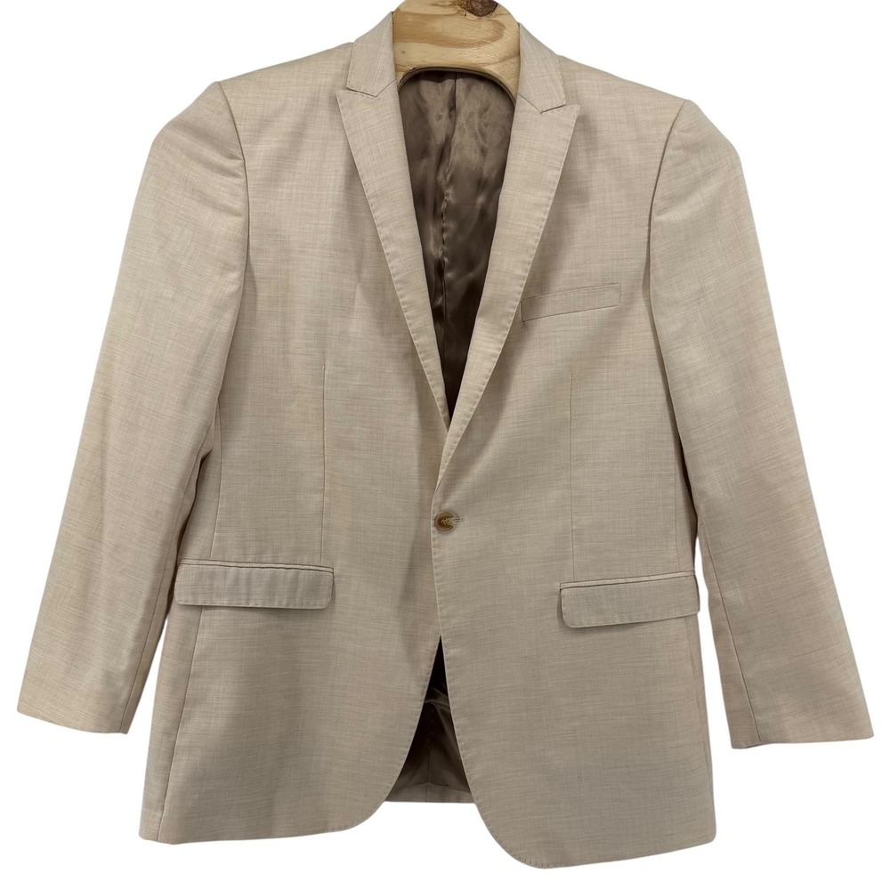 Tazio Italy Mens Blazer 44L Beige Tan Summer Sport Coat Viscose Wool Blend‎
